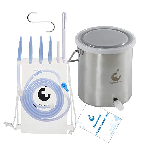 TopQuaFocus Enema Bucket Non Toxic 2 Quart Capacity Enema Kit for Coffee，Water and Gerson Therapy Colon Cleanse Kit Stainless Steel Enema Bucket Colon Cleansing Detox Enema