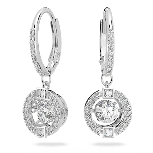 Swarovski Sparkling Dance Drop Pierced Earrings with Crystal Pavé Surrounding a Round, White Floating Stone on a Rhodium Plated Setting