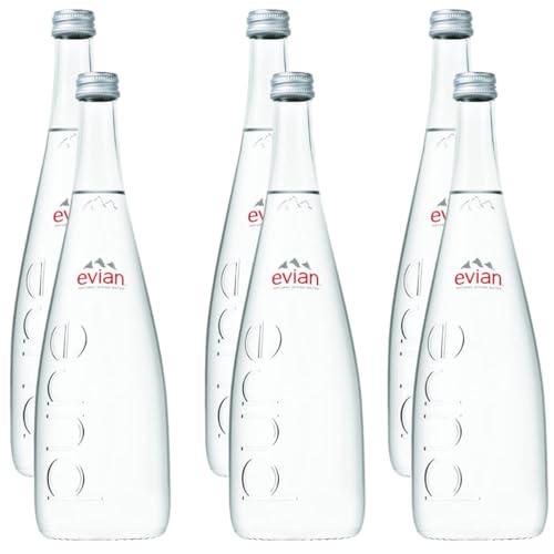 Evian Natural Mineral Water, 25.4 oz Glass Bottle - Pack of 6 (Total of 152.4 Fl Oz)