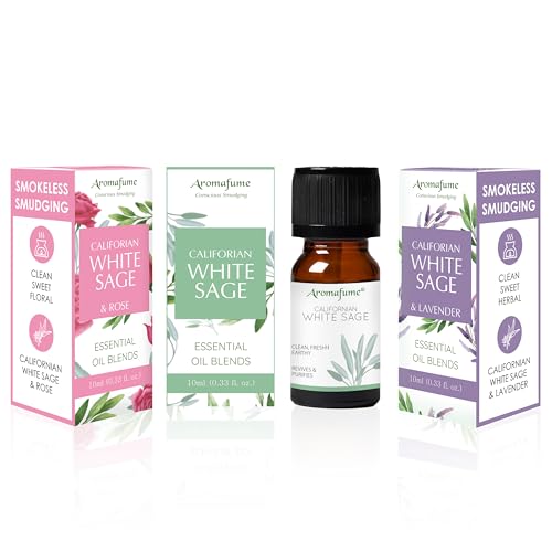 White Sage, White Sage & Lavender, White Sage & Rose Essential Oil Diffuser Blend by Aromafume | 3 x 10ml | Essential Oil Blend | Smoke-Free, Non Toxic Alternative to Smudging