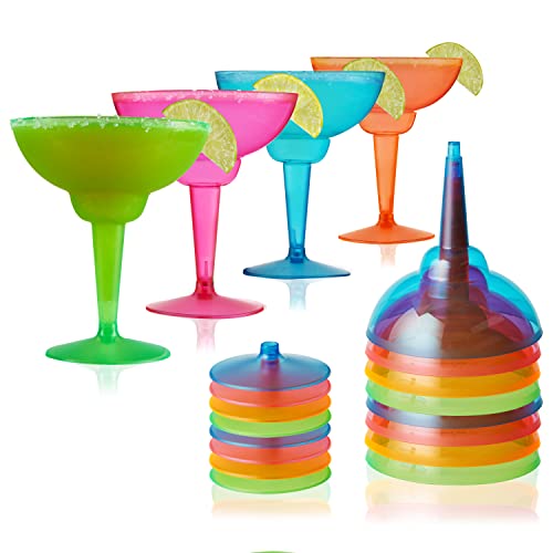 True Party Margarita Glasses, Disposable Stemmed Cocktail Coupes-Assorted Colors, 12oz Set of 12, Multicolor