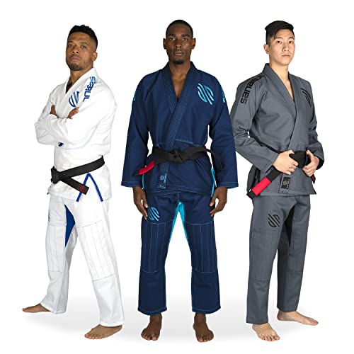 Sanabul Essential BJJ Gi for Men | Brazilian Jiu Jitsu Gi BJJ | Lightweight, Preshrunk Cotton Fabric | IBJJF Approved (Navy, A2)