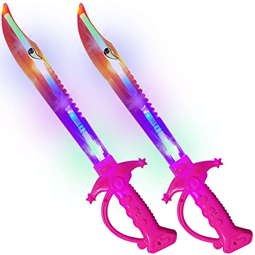 ArtCreativity Light Up Shark Sword for Kids - Set of 2, 15 Inch Dress-Up Toy Sword with Flashing LED Lights - Best Birthday Gift for Boys and Girls Ages 3, 4, 5, 6, 7, 8 (Pink)