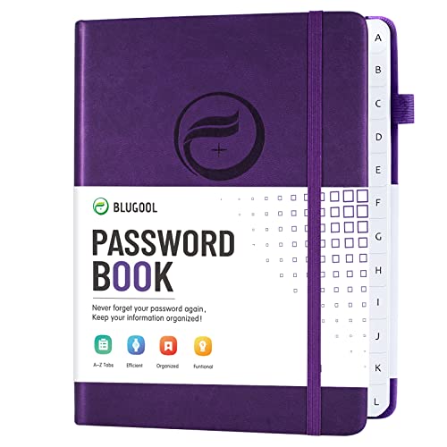 Password Book with Alphabetical Tabs, Hardcover Password Keeper, Password Notebook Organizer for Computer and Internet Address Website Login, Gifts for Home and Office, 4.4''x 5.8''- Purple