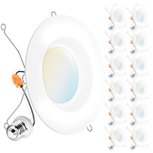 Sunco Lighting 12 Pack 5CCT Retrofit LED Recessed Lighting 6 Inch, 2700K/3000K/3500K/4000K/5000K Selectable, Dimmable Can Lights, Smooth Trim, 13W=75W, 965 LM, Damp Rated - UL Energy Star Listed