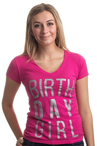 Birthday Girl | Cute Sexy Cool B-Day Bar Crawl Party Ladies' Deep V-Neck T-Shirt-(Pink,S)