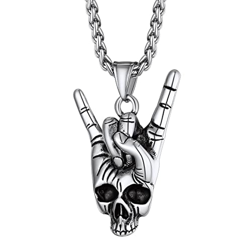 Richsteel Rock Roll Hand Pendant Necklace Stainless Steel Hip-hop Jewelry for Men Women