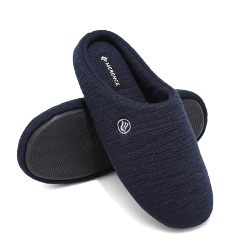 CIOR Unisex Men's and Women's Memory Foam Slippers Comfort Knitted Cotton-blend Closed Toe House Shoes Indoor Scuff -U118WMT002-22-T Navy-M-44.45