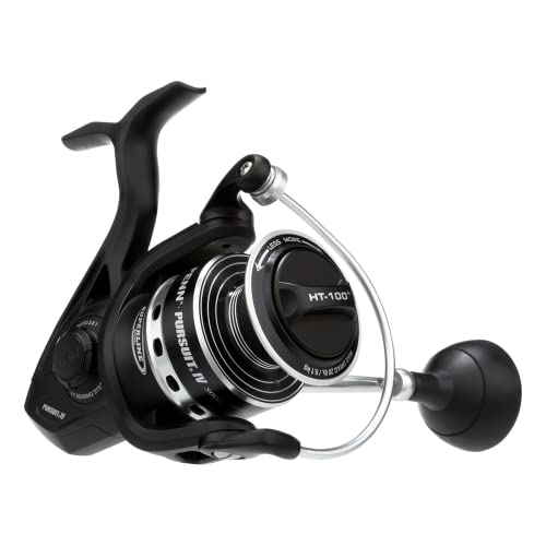 PENN Pursuit IV Inshore/Nearshore Spinning Fishing Reel, Size 5000, HT-100 Front Drag, Max of 20lb, 5 Sealed Stainless Steel Ball Bearing System, Built with Carbon Fiber Drag Washers, Black Silver