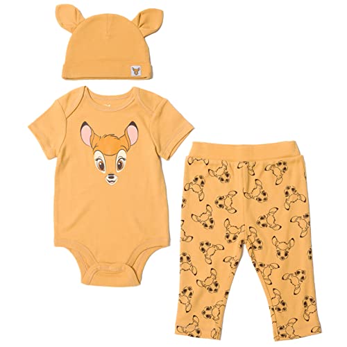 Disney Classics Bambi Newborn Baby Boy or Girl Bodysuit Pants and Hat 3 Piece Outfit Set Brown 3-6 Months