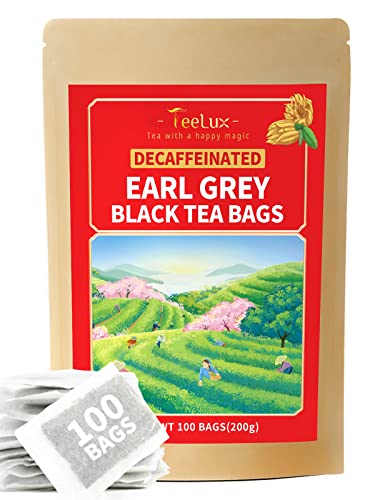 TeeLux Decaf Earl Grey Tea Bags, Decaffeinated Black Tea Blended with Natural Bergamot, Smooth & Full-Bodied, Enjoy Hot or Iced, 100 Count