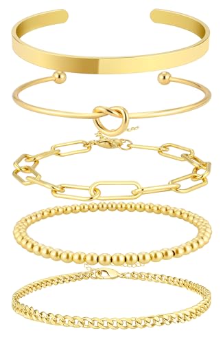 AOZEL Gold Bangle Bracelets Stack Gold Jewelry for Women Trendy 14K Gold Plated Cuff Bracelet Accessories Set for Women Girls