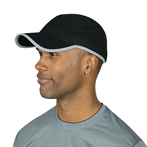 TrailHeads Reflective Running Cap | A Quick Dry Hat for Men | The Flashback 360 Sports Cap - Black/Silver