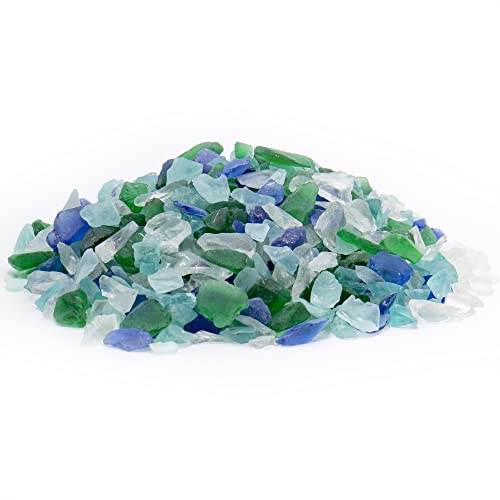 CYS EXCEL Frosted Blue Green Clear Mix Sea Glass (4 LBS, Approx. 6 Cups) | Multiple Color Choices Crushed Glass Vase Filler | Aquarium Nautical Decor for Art Crafts