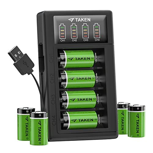 Taken 8 Pack CR123A Lithium Batteries 3.7V 123 Batteries Lithium [CAN BE RECHARGED] with Charger for Arlo VMC3030 VMK3200 VMS3330 3430 3530