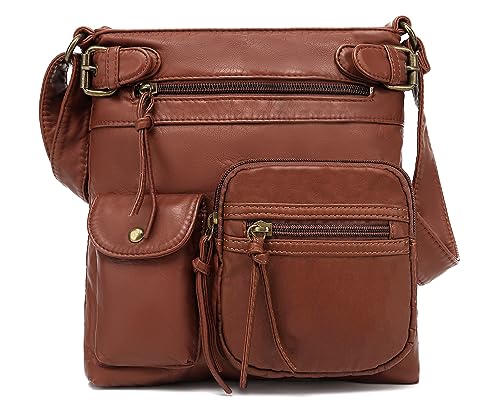 Scarleton Crossbody Bags for Women Purses and Handbags Multi Pocket Shoulder Bag Faux Leather Small, H183304 - Brown