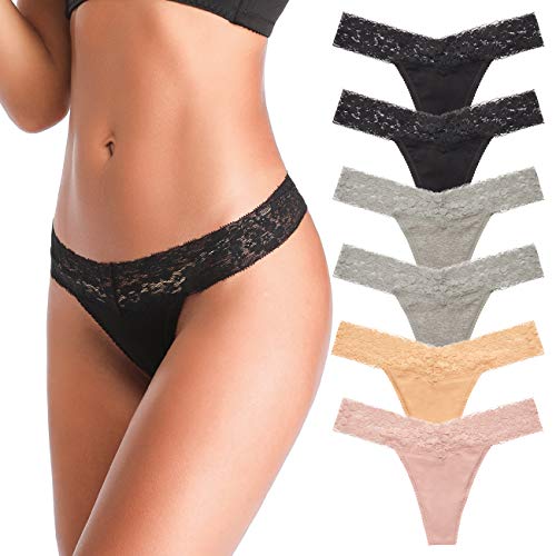 ANNYISON Women's Thongs, T Back Low Waist See Through Panties Cotton Seamless Lace Thongs for Women