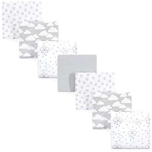 Hudson Baby Unisex Baby Cotton Flannel Receiving Blankets Bundle, Gray Clouds, One Size