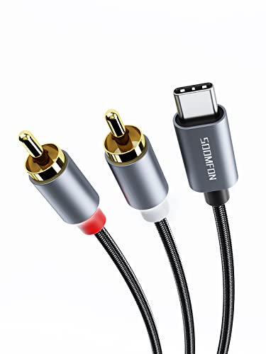 SOOMFON USB C to RCA Audio Cable 6.6ft USB Type C to 2 Male RCA Adapter Audio Stereo Cord Compatible with iPad Pro 2021, Samsung S21 Ultra S20 Note20 Tab S7, Pixel 5