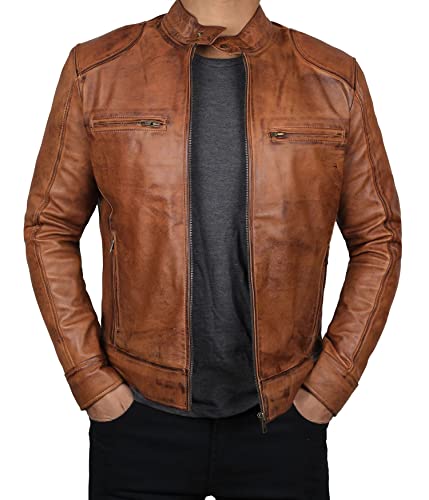 Decrum Lambskin Mens Leather Jacket Brown - Motorcycle Jacket Men | [1100494] Ddge Tan, L