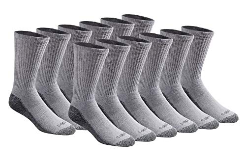 Dickies Men's Dri-Tech Legacy Moisture Control Crew Socks Multipack, Grey (12 Pairs), Large