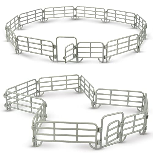 TOYMANY 20PCS Corral Fencing Panel Accessories Playset Includes 2 Gates Fences, Plastic Fence Toys for Barn Paddock Horse Stable or Farm Animals Horses Figurines, Educational Gift for Kids Toddler