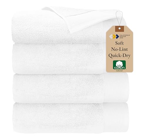 California Design Den Luxury 100% Cotton Bath Towels - Pack of 4, Soft & Fluffy, Quick Dry & Highly Absorbent, Hotel Quality Bath Towel Set, Like a Spa Retreat Everyday, White - 27' x 54'