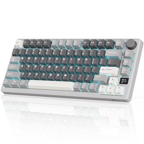 RK ROYAL KLUDGE M75 Wireless Mechanical Keyboard 2.4Ghz/BT5.1/USB-C Gaming Keyboard 75% Layout 81 Keys Gasket Mount with OLED Display & Knob RGB Backlit Hot-Swappable Viridian Switch, Marble Grey