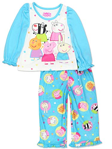 Peppa Pig Girls Toddler Soft Polyester Long Sleeve Pajamas (4T, Long Sleeve Blue)