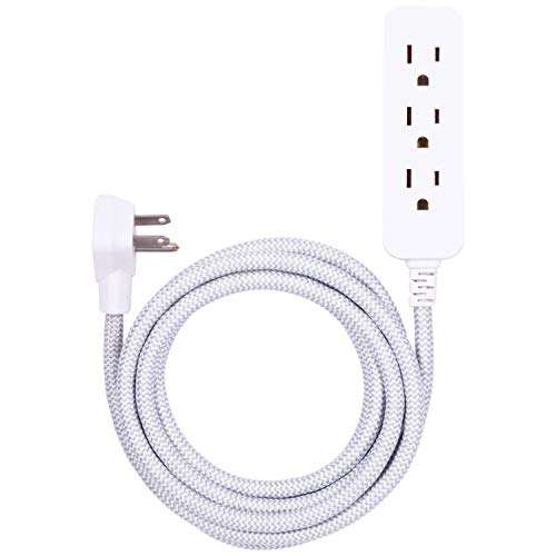 GE 3-Outlet Power Strip Surge Protector 8 Ft Braided Long Cord Extension Cord Surge Protector Power Strip Flat Plug Extension Cord 250 Joules UL Listed White 38433