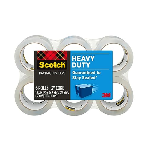Scotch Heavy Duty Shipping Packing Tape, Clear, Shipping and Packaging Supplies, 1.88 in. x 54.6 yd., 6 Tape Rolls