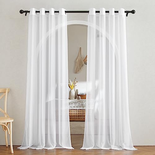 NICETOWN White Sheer Curtains 84 inches Long - Home Decoration Grommet Airy & Lightweight Elegant Window Treatments with Light Filtering for Bedroom/Living Room (2 Panels, W54 x L84)