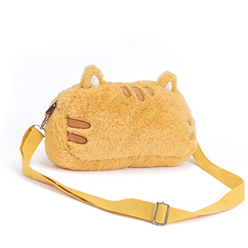 GeekShare Cute Fat Cat Plush Bag with A Shoulder Strap, Cartoon Crossbody Shoulder Bag Carrying Case Compatible with Nintendo Switch/OLED and Other Little Accessories