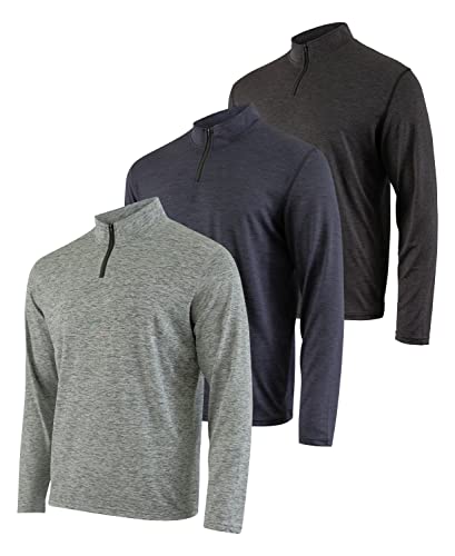 Real Essentials Mens Quarter 1/4 Zip Pullover Men Sweatshirt Long Sleeve Shirts 1/2 Athletic Fishing Dry Fit Shirt Gym Running Compression Golf Half Top Workout Sweatshirts, Set 5, XL, Pack of 3