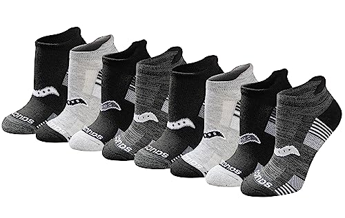 Saucony Women's 8/16 Performance Heel Tab Athletic Socks, Black White Assorted (8 Pairs), Medium