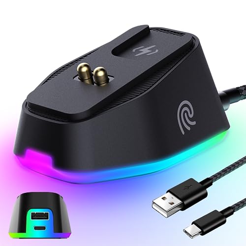 Charging Dock for Razer Gaming Mouse Naga pro Basilisk Ultimate Viper Ultimate Magnetic Black Charger Dock RGB Lights Type-C Charging Cable Anti-Slip Base
