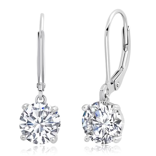 Sterling Silver Cubic Zirconia Dangle Earrings for Women | Silver Cubic Zirconia Earrings | Leverback CZ Earrings Dangle | 3 CT.TW CZ Drop Earrings | Silver Dangle Earrings for Women by MAX + STONE