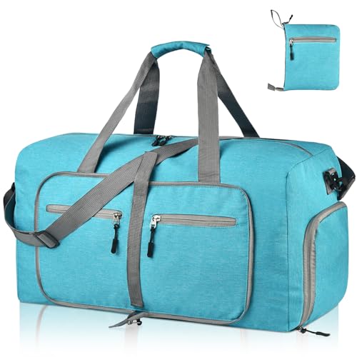 Dimayar Travel Duffle Bag for Men - Foldable Duffel Bag with Shoes Compartment - Overnight Bags Waterproof & Tear Resistant(40L,Mint Green)