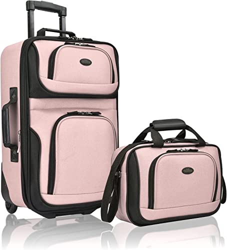 U.S. Traveler Rio Rugged Fabric Expandable Carry-On Luggage Set, Pink, One Size