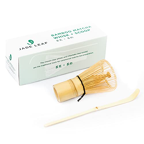Jade Leaf Matcha Traditional Bamboo Whisk (Chasen) + Scoop (Chashaku) - Replacement Tea Set For Frequent Matcha Green Tea Powder Preparation