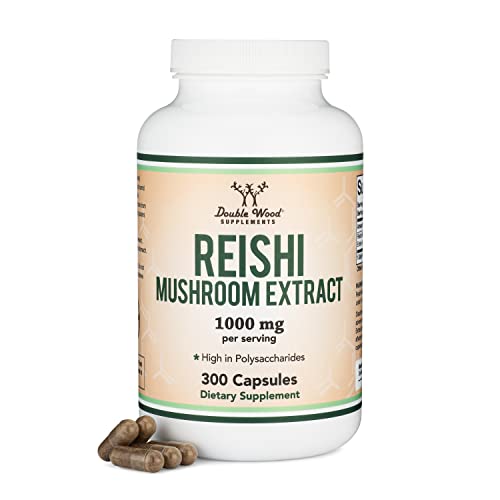 Reishi Mushroom Capsules (4:1 Ganoderma Extract, 1,000mg Red Reishi Powder Servings) 300 Count, 5 Month Supply, Potent Mushroom Supplement for Immune System Support and Defense by Double Wood