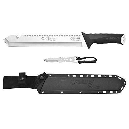 CAMILLUS CARNIVORE Inject 18' Durable 420 Stainless Steel Titanium Bonded Hunting Hiking Camping Survival Machete with Molded Sheath & Removable Trimming Knife