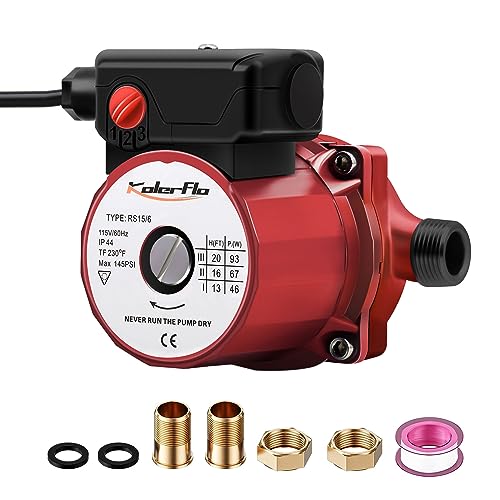 KOLERFLO 3/4 Inch Hot Water Circulating Pump 3-Speed Circulation Water Pump for Solar Heater System(RS15-6 Red)