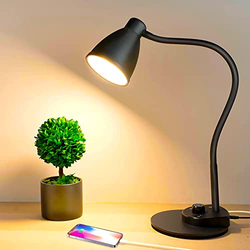 BOHON LED Desk Lamp with USB Charging Port 3 Color Modes Dimmable Reading Light Intelligent Induction Auto Dimming Task Lamp Flexible Gooseneck Table Lamp for Bedside Office, AC Adapter Include