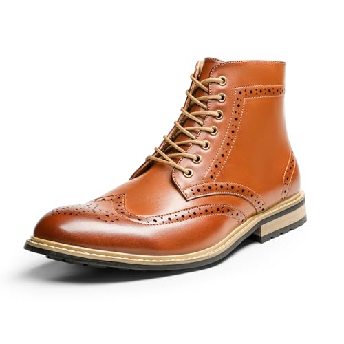Bruno Marc Men's Dress Ankle Motorcycle Boots Wingtip Leather Lined Derby Oxfords Bergen-01 Brown Size 12 M US