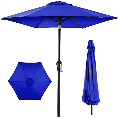 Best Choice Products 10ft Outdoor Steel Polyester Market Patio Umbrella w/Crank, Easy Push Button, Tilt, Table Compatible - Resort Blue