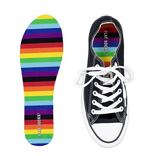 FLAT SOCKS No Show Socks, Sockless Liner, No Slipping, No Stinking, Washable Barefoot Shoe Insert, Multi-Colored Patterns, Rainbow, Small