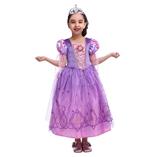 Lingway Toys Luxury Girls Princess Dress Up Costumes,Rapunzel Cosplay Dress with Tiara Style C 3-4years