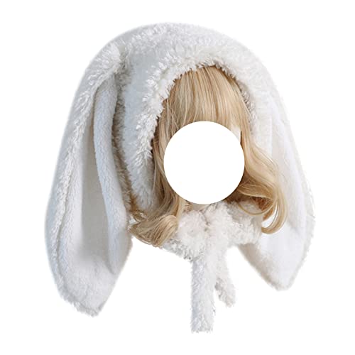 Jilneed Cute Bunny Hat Women Plush Rabbit Ear Funny Lolita Sweet Kawaii Winter Fluffy Fleece Warm Hat Cap Cosplay Accessory (white)