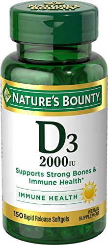 Nature's Bounty Vitamin D, Supports Immune Health & Bone Health, 2000IU Vitamin D3, 150 Softgels ,150 Count (Pack of 1)